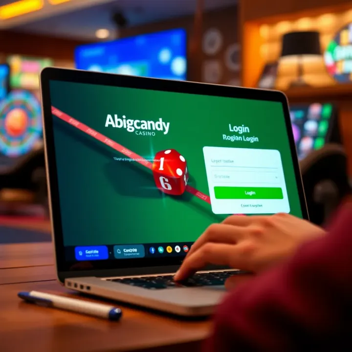 Australian player accessing Abigcandy Casino login page on a laptop screen