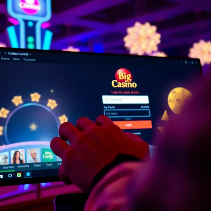 User entering credentials on the Big Candy Casino login page within a browser