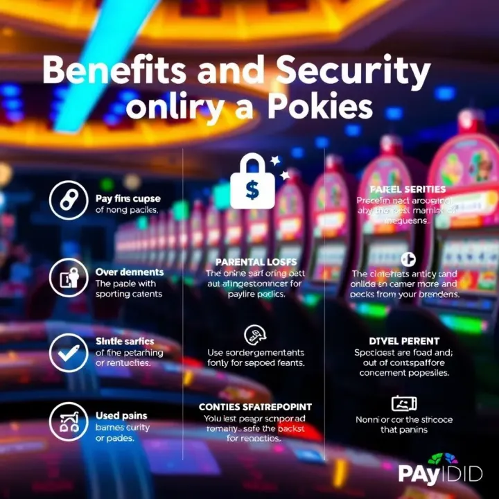 Graphic depicting a checklist of benefits and security features for using PayID in online pokies payments