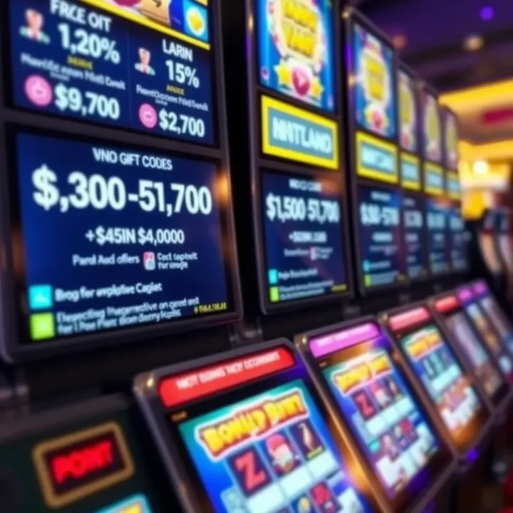 Digital casino interface showing no deposit bonus codes and promotional offers on screen