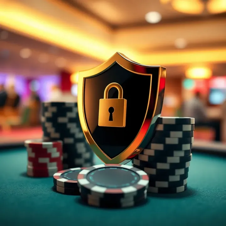 Secure online gambling concept with shield icon and casino chips representing safety and trust