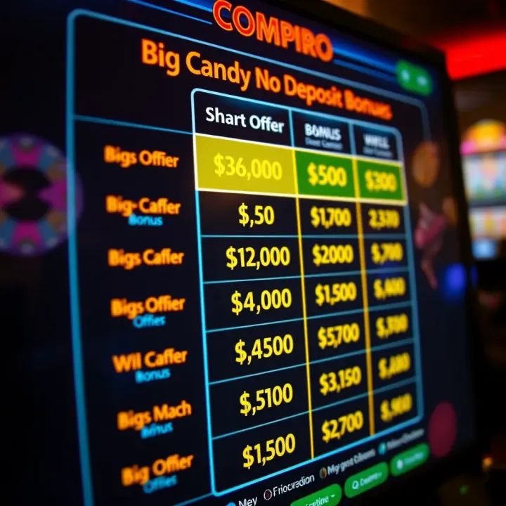 Comparison chart showing different online casino bonus offers highlighted on a digital interface