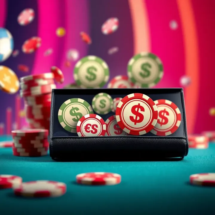 Illustration of a digital wallet with casino chips and currency symbols indicating bonus funds