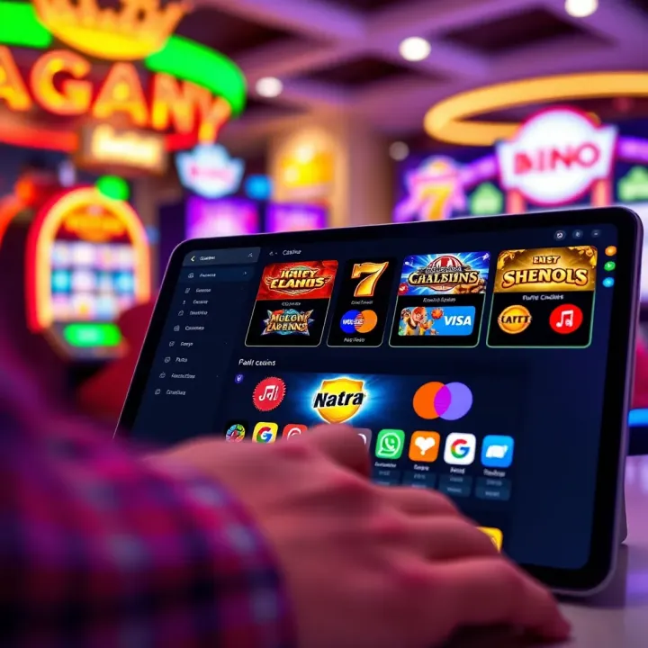Online casino interface showing a variety of game options and payment methods on a digital device