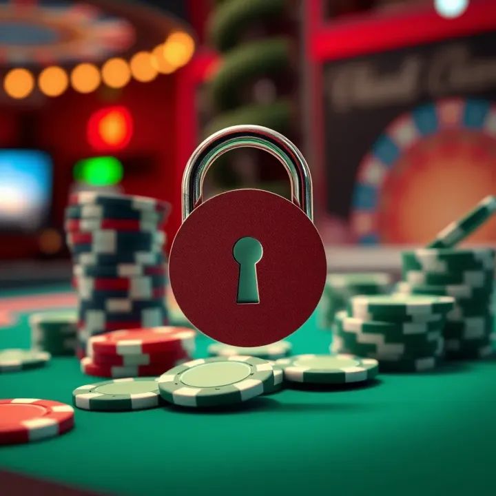 Conceptual representation of secure online transactions with casino chips and a lock symbol